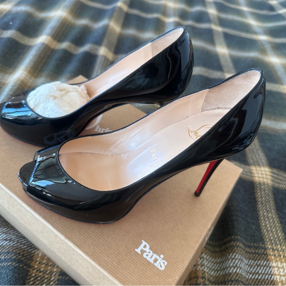 Christian Louboutin Black Patent Peep-Toe Heels